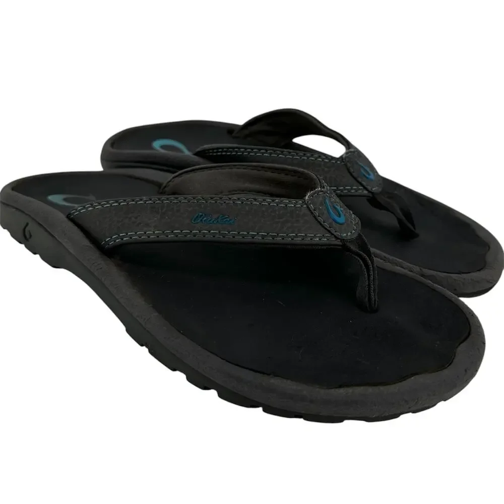 OluKai Ohana Pavement Sandals Flip Flop Thong Water Resistant Beach Black 6.5